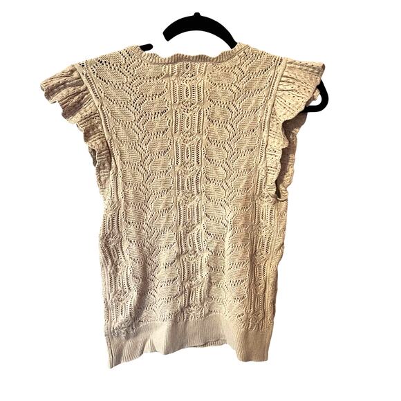 Joie Pointelle Flutter Sleeve V Neck Sweater Oatmeal/Tan SZ S - Picture 2 of 6